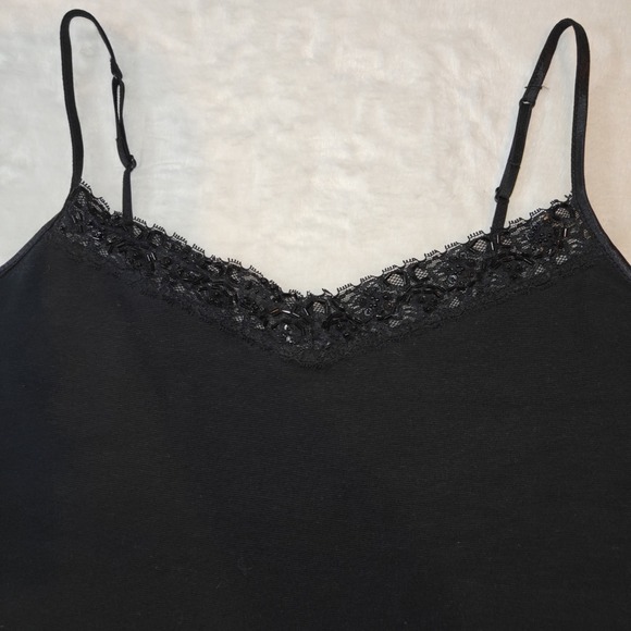 Fashion Bug Tank Top Camisole Lace Beaded Trim Spaghetti Black XL Built In Bra - Picture 2 of 4